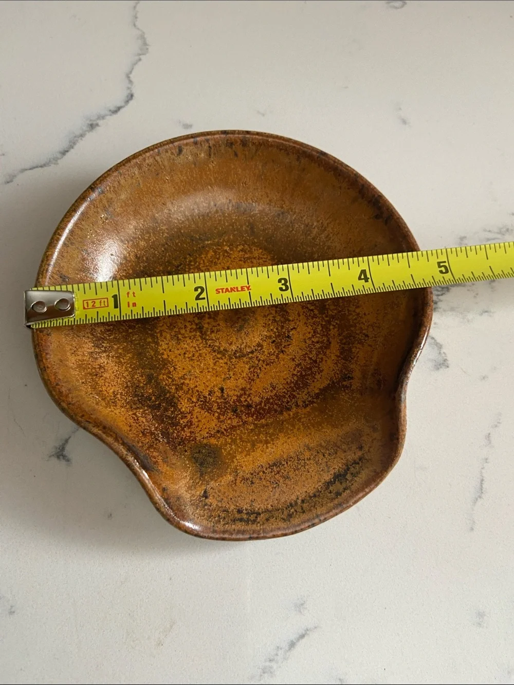 Vintage Studio Pottery Spoon Rest GPW Signed 1979 Brown Speckled Stoneware